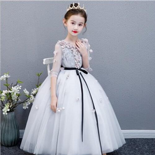 Girls Wedding Dress Flower girl Dresses for Girls Lace Appliques Party Tulle Princess Birthday Dress First Communion Long Gown
