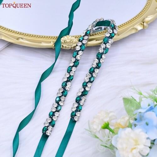 TOPQUEEN S07 Emerald Bridal Rhinestone Belt Female Chastity Belt Womens Jewel Belt Decorative Belt for Dresses Wedding Belts