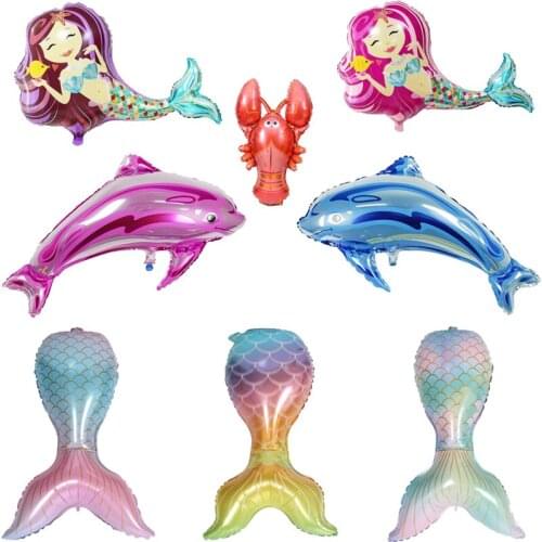 New Ocean Aluminum Foil Balloon Mermaid Dolphin White Shark Shell Kids Birthday Party Decoration Inflatable Baby Shower Globos