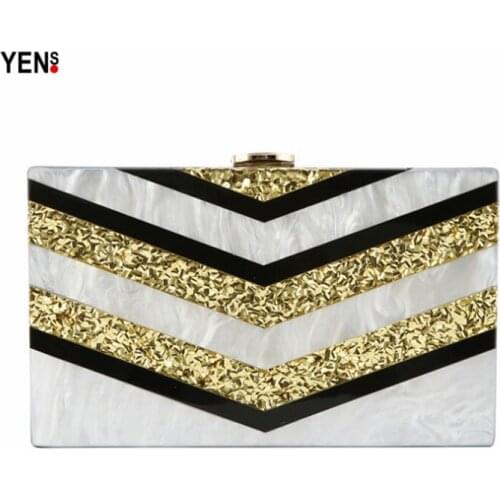Women Acrylic Vintage Evening Bag Designer Woman Gold Striped Handbag New Wallet Bride Wedding Bag Casual Clutch Shoulder Bag