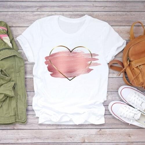 Women T-shirt Sweet Heart Funny Printed Female Tshirt Fashion Casual White Tshirt short sleeve Harajuku Graphic Ladies T-shirt