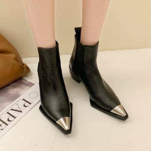 2021 Autumn New Women Boots Chunky High Heels Shoes Ankle Boots for Women Pointed Toe Shoes Retro Fashion Slip on Chelsea Boots