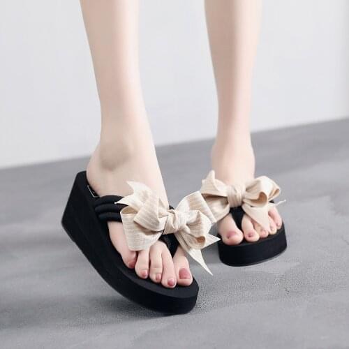 2021 Summer Womens Platform Shoes Flip Flops Fashion Small Fresh Holiday Beach Slippers Non-Slip Solid Color Womens Sandals