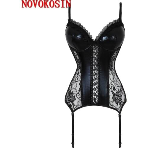 2021 Summer Ventilation Shape Underwear Women Black Faux Leather&Lace Burlesque Steampunk Corset Plus Size Waist Gothic Bustier