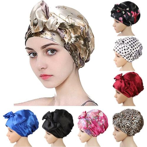 1PC Night Sleep Cap Silky Head Cover Hair Loss Chemo Cap Soft Satin Bonnet For Women Hair Styling Caps Night Sleep Satin Hat