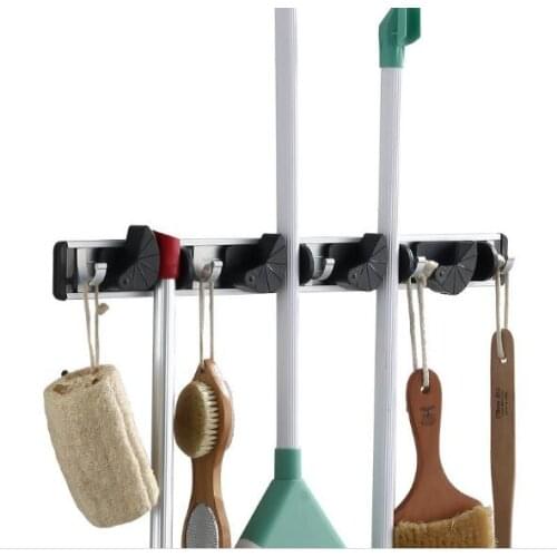1PC Space Aluminum Kitchen Storage Tool Holder 3 4 5 6 Hooks Wall Mounted Storage Organizer Mop Broom Storage Holders Racks
