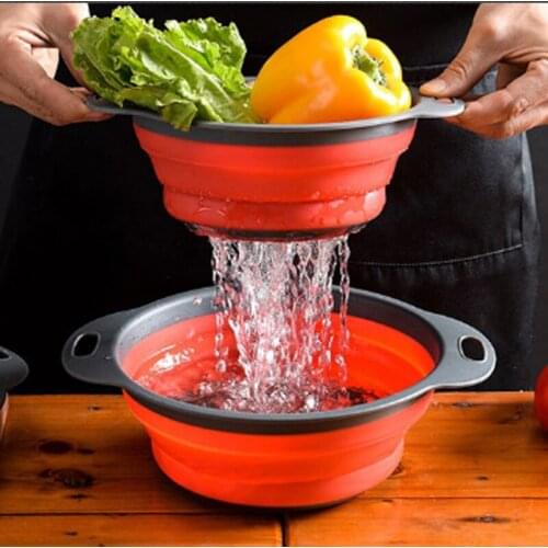 1PCS Foldable Fruit Washing Basket Durable Outdoor Wash Basin Portable Silicone Colander Drainer With Handle Kitchen Tools 2020