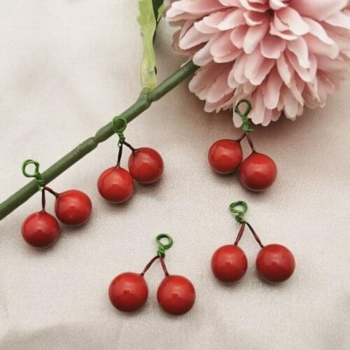 10pcs 25 * 26mm Three Dimensional Lovely Cherry Plastic Charms DIY Making Necklace Earrings Jewelry Accessories
