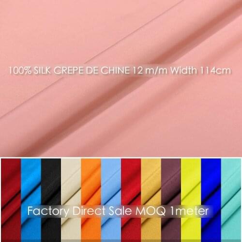 100% SILK CREPE DE CHINE114cm width 12momme soft silk natural Mulberry Fabric DIY Matt Color Women Evening Dress MOQ 1meter 1-30