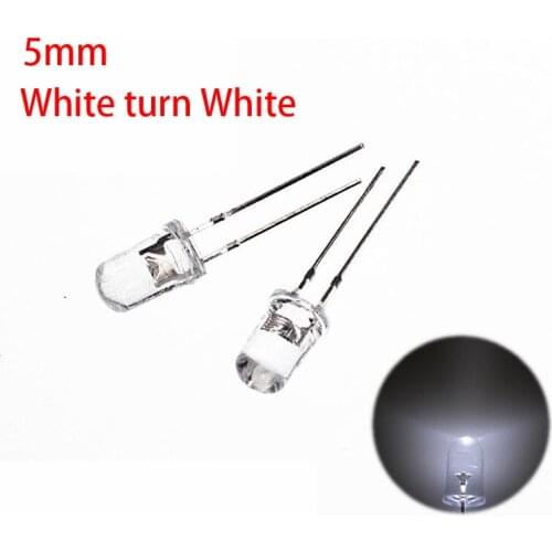 100pcs White LED 5MM White light-emitting diode White turn White