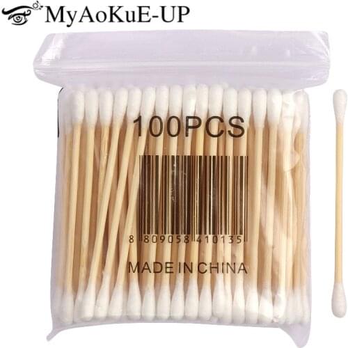 100pcs Double Head Cotton Swab Wooden Sticks Cotton Swab Microbrush Disposable Cotton Buds For Beauty Makeup Nose Ears Cleaning