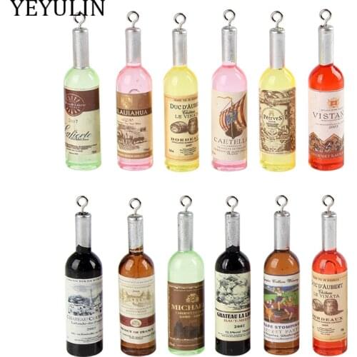 12pcs Mixed Color Wine Bottle Charms Pendants For Necklace Bracelet DIY Jewelry Making 12*52mm