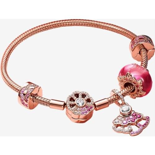 2020 High-quality Popular Pink Glazed Beads Can Be Customized DIY 925 Silver Bracelet