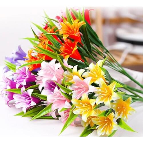 33cm rainbow rayon large bouquet of lilies bouquet artificial jewelry flowers DIY wedding flower bride hand flower decoration