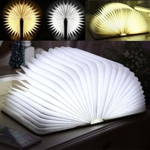 Big size Wood LED Book Light Lamp Folding LED Nigh tlight Best Home Novelty Decorative USB Rechargeable gift Warm White