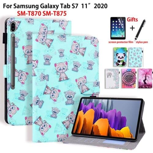 Case For Samsung Galaxy Tab S7 Cover SM-T870 SM-T875 T870 T875 11 inch Funda Tablet Cute Panda Pattern Stand Shell Capa +Gift