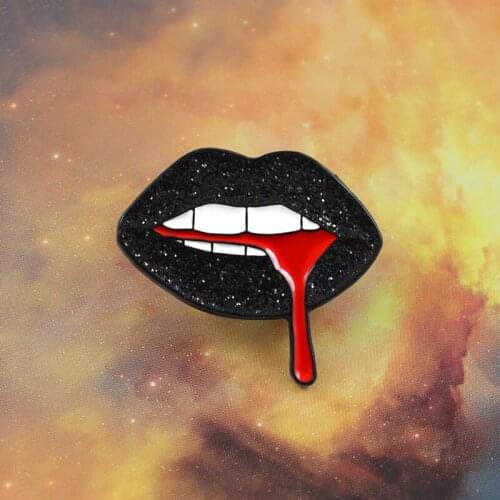 Black Glitter Lips Brooch Sexy Sequins Lips Blood Drops Enamel Pins Coat Backpack Personality Badge Couple Friends Romantic Gift