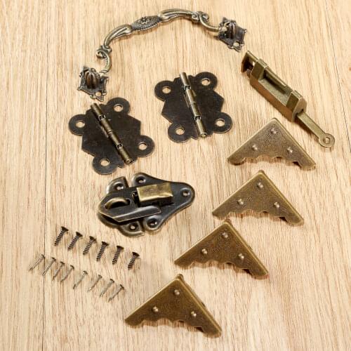 Wooden Box Latch Hasp Clasp Buckle & Chinese Old Lock Padlock & Hinges & Corner Brackets Protector & Furniture Pulls Handle Knob