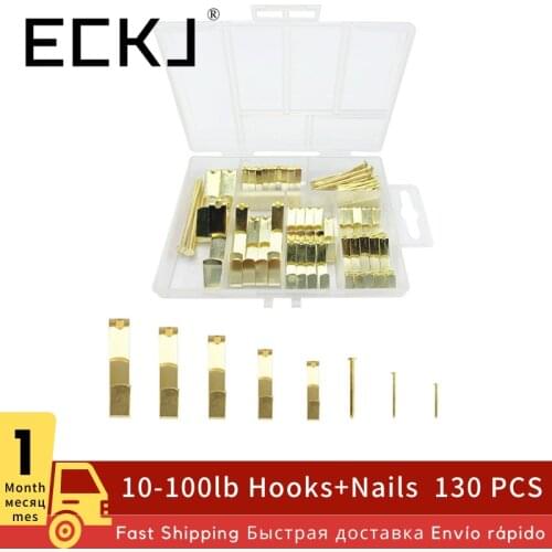 ECKJ 130pcs/set Picture Hanger Hooks with Nails Large Picture Hanging Kit Drywall Wooden Hanging Photo Hanger