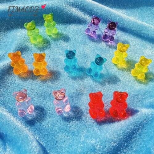 FIMAODZ Cute Bear Stud Earrings Cartoon Lovely Animal Candy Color Kids Jewelry Fashion Simple Earring For Women&Girls Party Gift