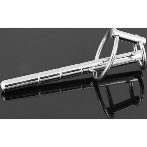 Happygo, 90mm Stainless Steel Solid Urinary Penis Plugs Catheters Rod & 2 Loop Rings Fetish Sex Toys Adult Products Games A505