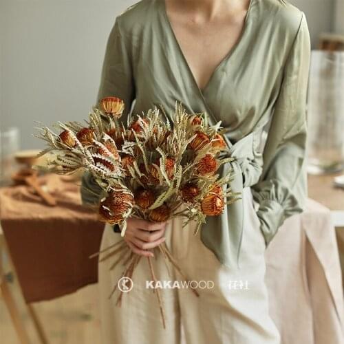 Imported Northern European-Style Pagoda Needle Mat Flower Natural Dry Flower Dried Flower Window Decoration with Photography