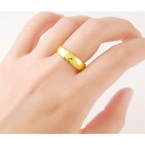 Classic Fashion 24k Gold Smooth Round Rings For Men Women Wedding Jewelry Gift