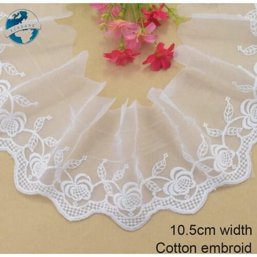 10.5cm wide Cotton embroid lace edge sewing ribbon guipure trim wedding lace DIY Garment Accessories french doll lace#3944