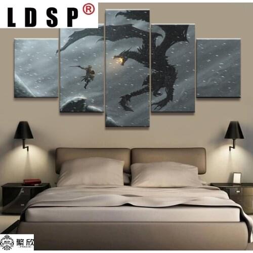 LDSP Ancient Home Decor Modular Canvas Picture 5 Piece Elder Scrolls V Skyrim Game Painting Poster Wall For Home Canvas Painting