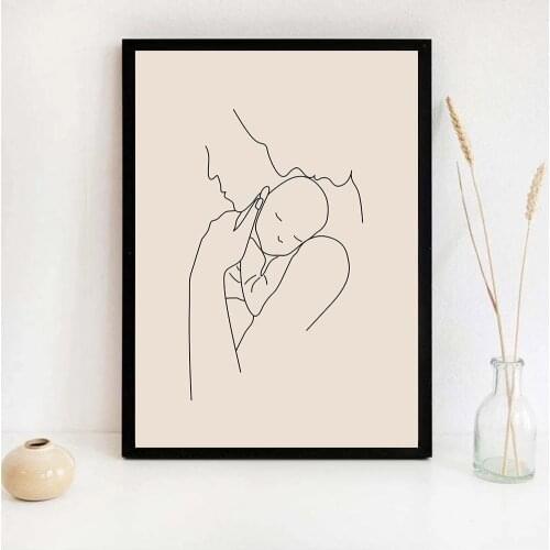 Mom Hand Baby Line Drawing Art Canvas Print Family Wall Painting Abstract Poster Nursery Wall Art Pictures Kids Baby Room Decor