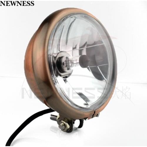 5.75INCH 5 3/4" H4 12V Copper Vintage Headlamp Bates Style Headlight Lamp for Harley Chopper Cafe Bobber Custom Motorcycle M10