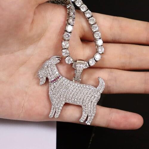 D&Z Shiny Trendy Goat Animal Pendant Necklace Charms For Men Women Gold Silver Color Cubic Zircon Hip Hop Jewelry Gifts