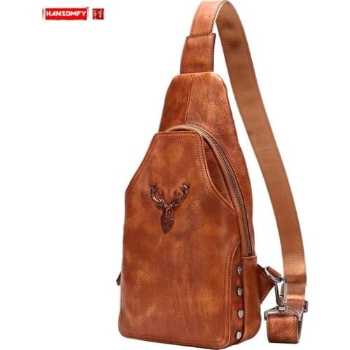 Mens Bag Men Chest Bag Casual Messenger Bag Retro Shoulder Bag Soft Cowhide New 2021 Genuine Leather Small Back Pack Male Solid