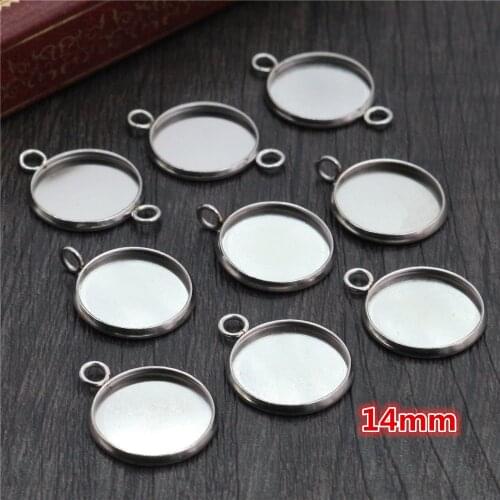 Never Fade) 14mm 20pcs Stainless Steel 3 Style Cameo Settings Cabochon Base Charms Pendant High Quality