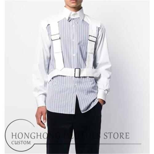 Custom new fashionable men all take four seasons casual shirt fashion hollowed-out long-sleeved shirt hair stylist blouse size