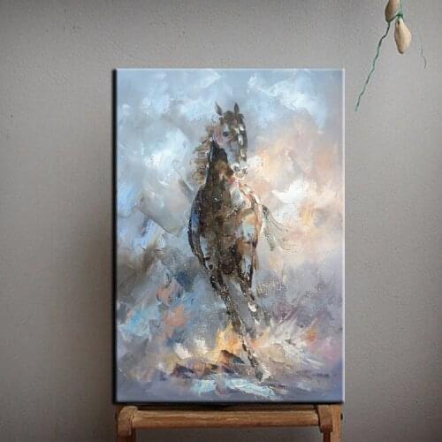 Knife Oil Painting Horse On Canvas Black Beauty Artist High Quality Abstract Knife Horse Painting For Wall Decoration