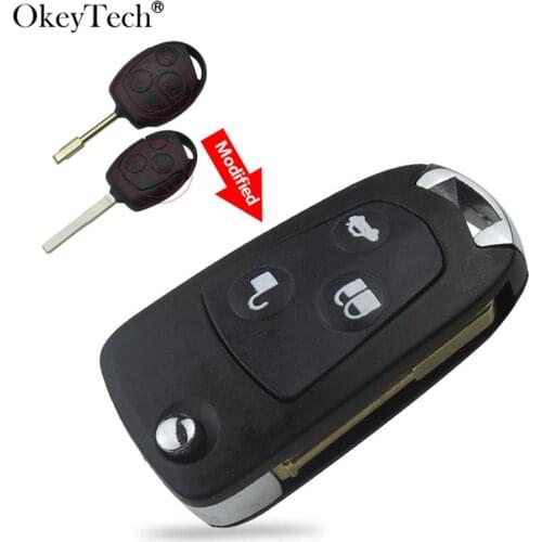 Okeytech 3 Buttons Uncut Blank Modified Folding Filp Car Remote Key Case Cove For Ford Mondeo Focus 2 3 Festiva Fiesta Key Case