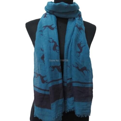 Deer Animal Print Womens Frayed Scarf Shawl Hijab Wrap TR Fabric, Free Shipping