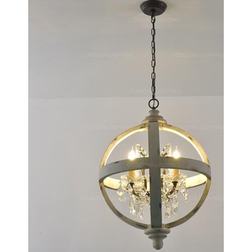 Clear K9 crystal chandeliers wooden globe bedroom hanging light sphere kitchen round suspension light hallway corridor stairwell
