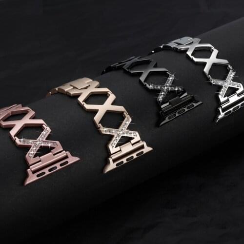 For Apple Watch band Diamond Watchband Bracelet Series 5 4 3 2 Women/Female Bling Stainless Steel Strap for iWatch 40/44/38/42mm