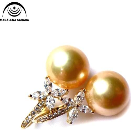 MADALENA SARARA 11-12mm AAA Seawater Pearl Gold Pearl Earrings 18K With AAAA Cubic Zirconia InlaidEarrings Stud Earrings Elegant