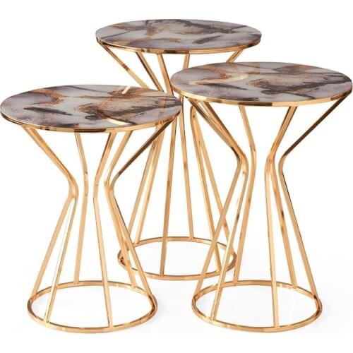 Modern Texas Triple Zigon coffee table Set Gold Foot Pattern Marble coffee tables table basse furniture living room table