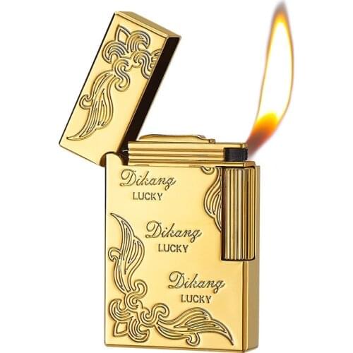 Steel Sound Sideslip Grinding Wheel Inflatable Oblique Fire Windproof Lighter Classic Retro Carving Pattern High Grade