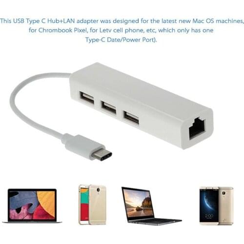 Type-C USB-C to 3 Port USB 2.0 RJ45 Hub Ethernet Compatible For Network LAN Adapter Cable Type C Network Card USB Ethernet