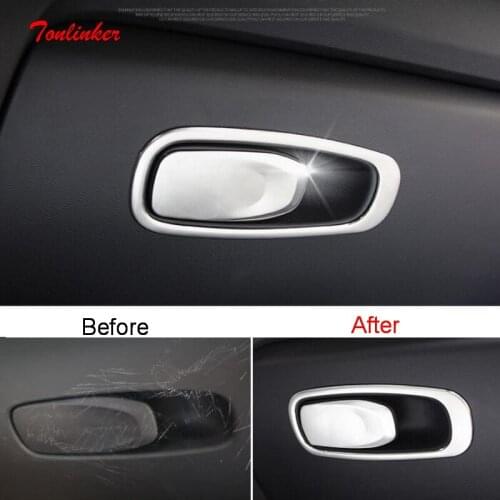 Tonlinker Interior Gloves box Handle Cover Case stickers for VOLVO XC60 2018-20 Car Styling 2 PCS Stainless Steel Cover sticker