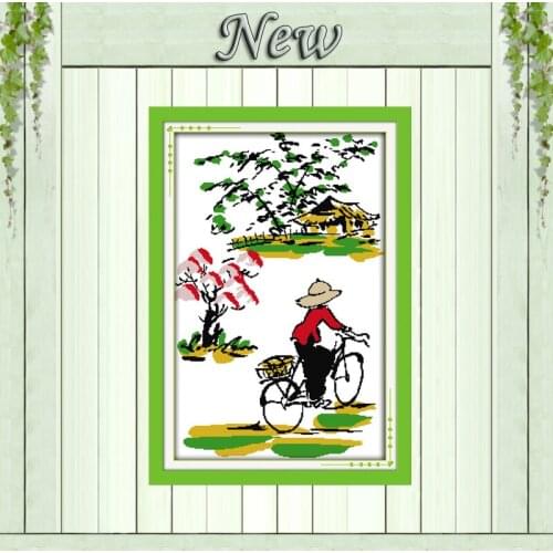 Vietnam Girl riding a bicycle home decor paintings counted print on canvas DMC 11CT Cross Stitch Needlework Sets Embroidery kits