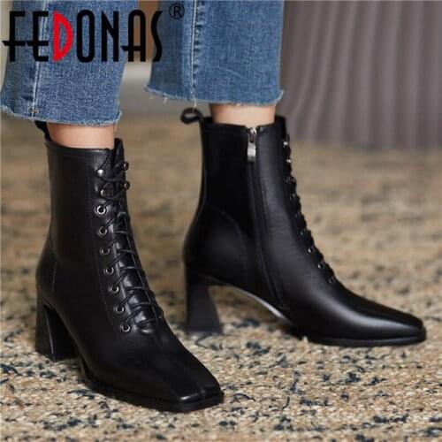FEDONAS Concise Side Zipper Boots For Women Genuine Leather Newest WomenS Loafers Made Of Genuine Leather High Heel Ankle Boots