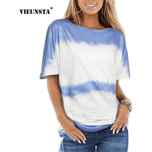 VIEUNST Women Top 2021 Summer Casual Short Sleeve Loose Top Mid-Length T-Shirt Irregular Printing Round Neck Pullover Large Size