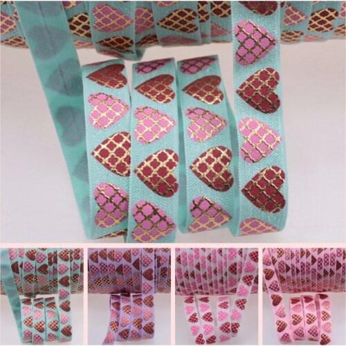2 colors 5/8" Gold foil with heart fold over elastic Valentine FOE 50yards