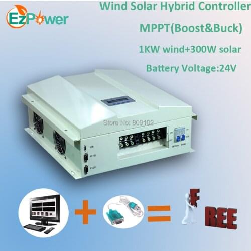 1KW 24V MPPT wind solar hybrid controller, LCD display, RS communication